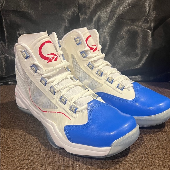 Vintage Iverson Reebok Q96 White Blue & Red High-Top Basketball Sneakers